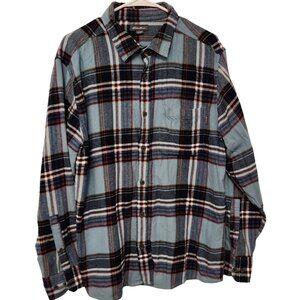 Eddie Bauer Flannel Shirt Blue Plaid Button Down Pocket Soft Mens XL EUC